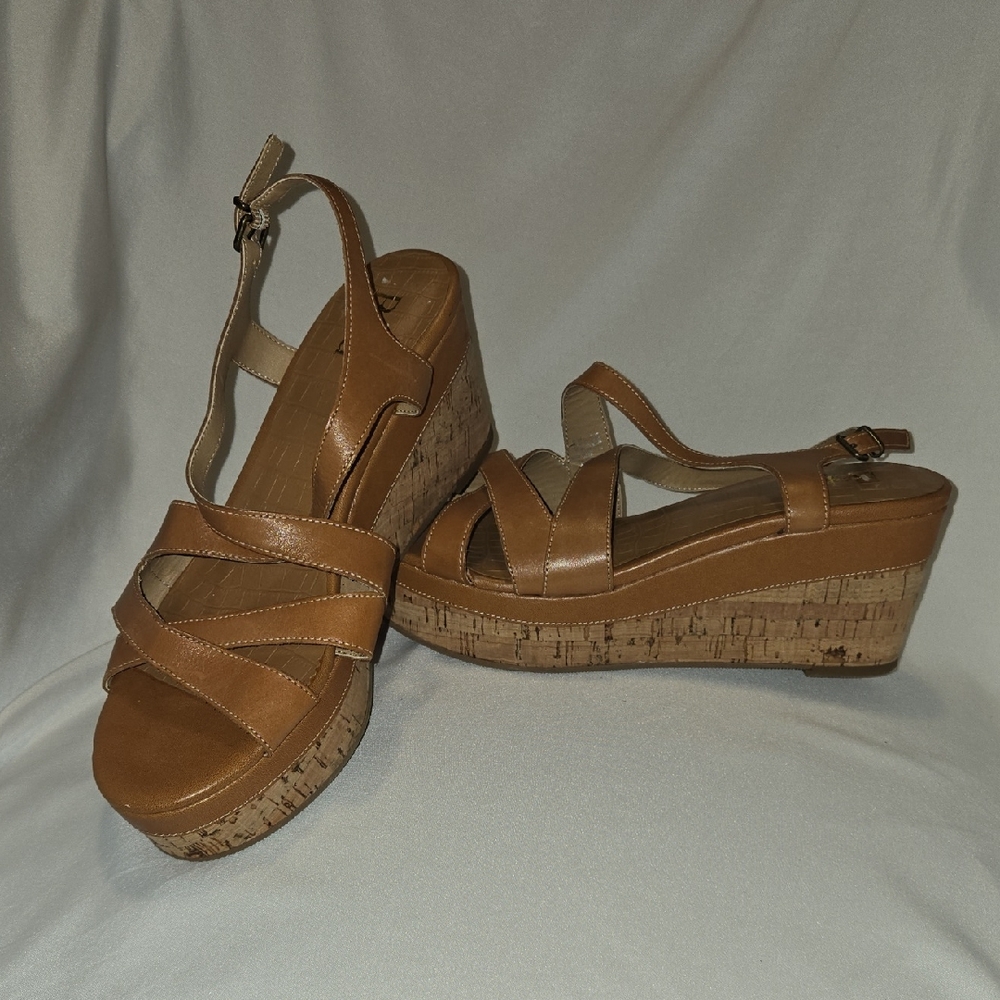 Reba Tan Cork Wedge Sandals